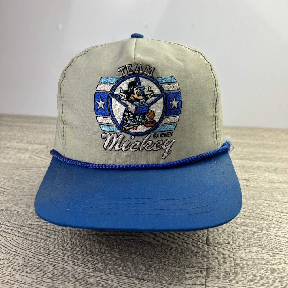 Vintage 90s Team Mickey Hat Cap Snap Back Adjustable Gray Mickey Mouse Adult